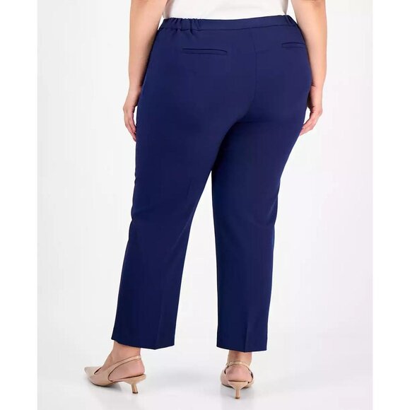 Kasper Plus Size Stretch Crepe Fly Front Side Elastic Trouser Pants Blue 22W NWT - Picture 3 of 6